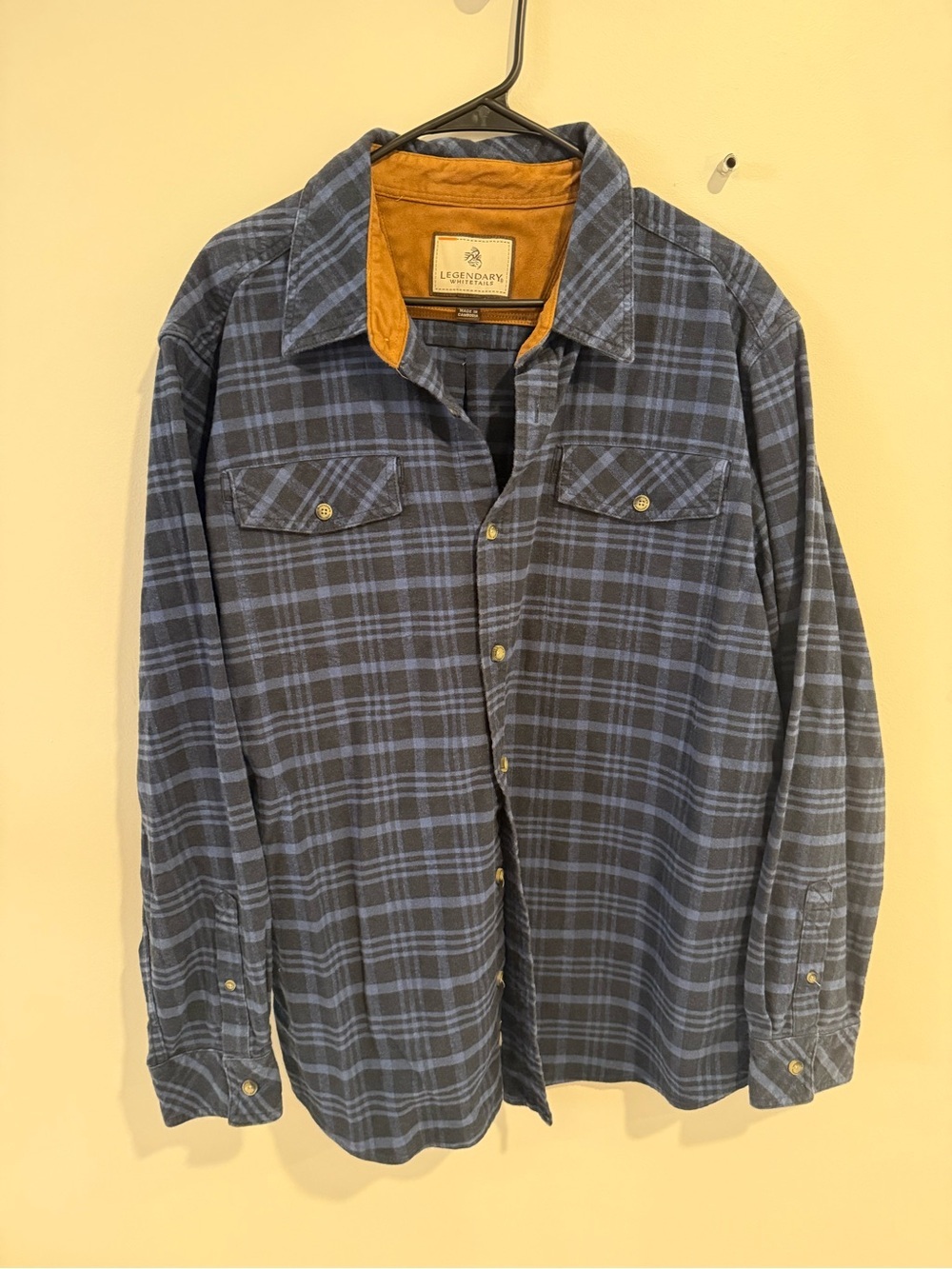 Legendary Whitetails Navy Blue Plaid Shirt with Tan Collar